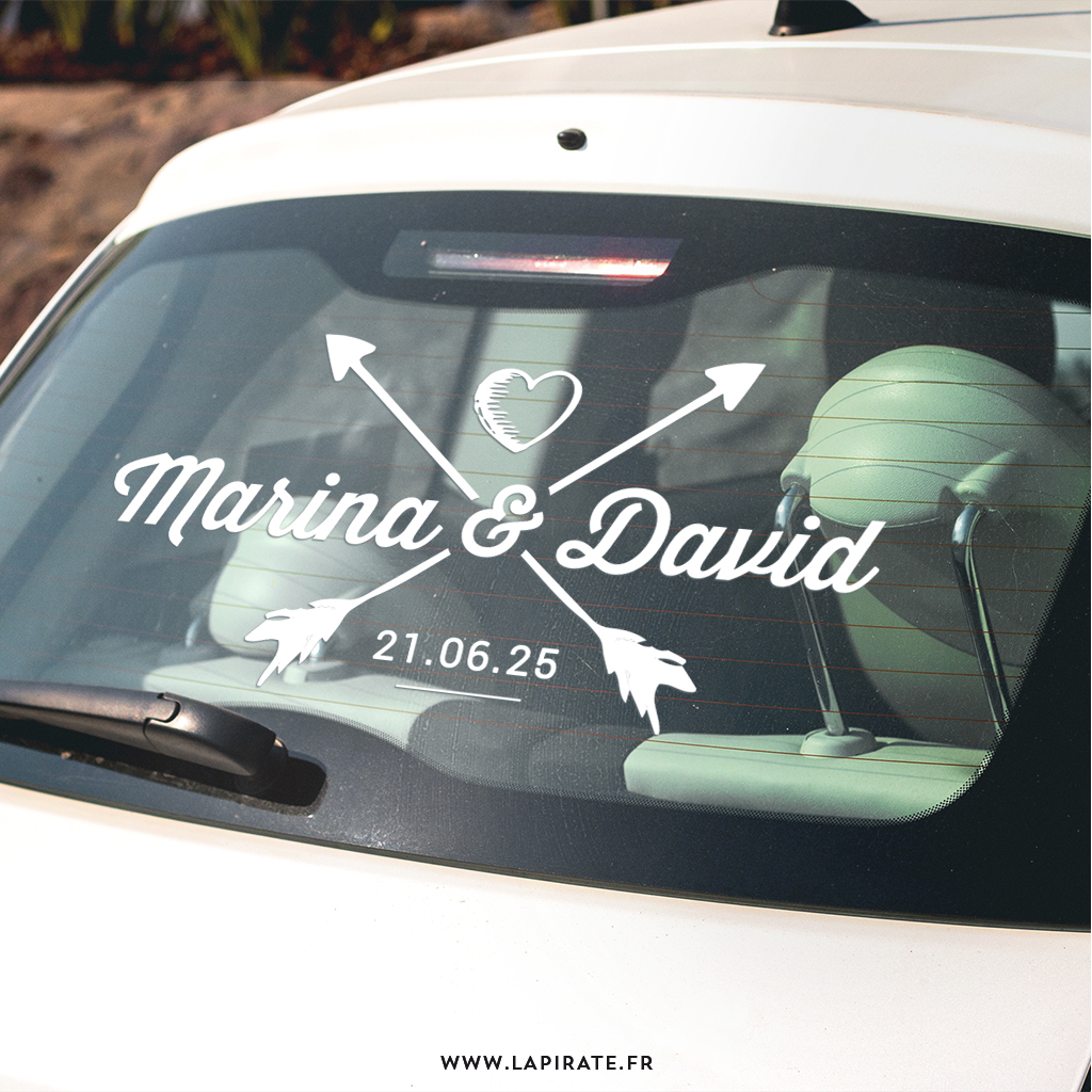 Stickers voiture mariage personnalisé flèches, mariage vintage, bohème