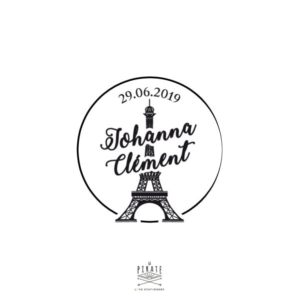 Tampon mariage personnalisé, modèle Tour Eiffel, Paris, rectangle 5 x 3 cm  - Atelier Mumu